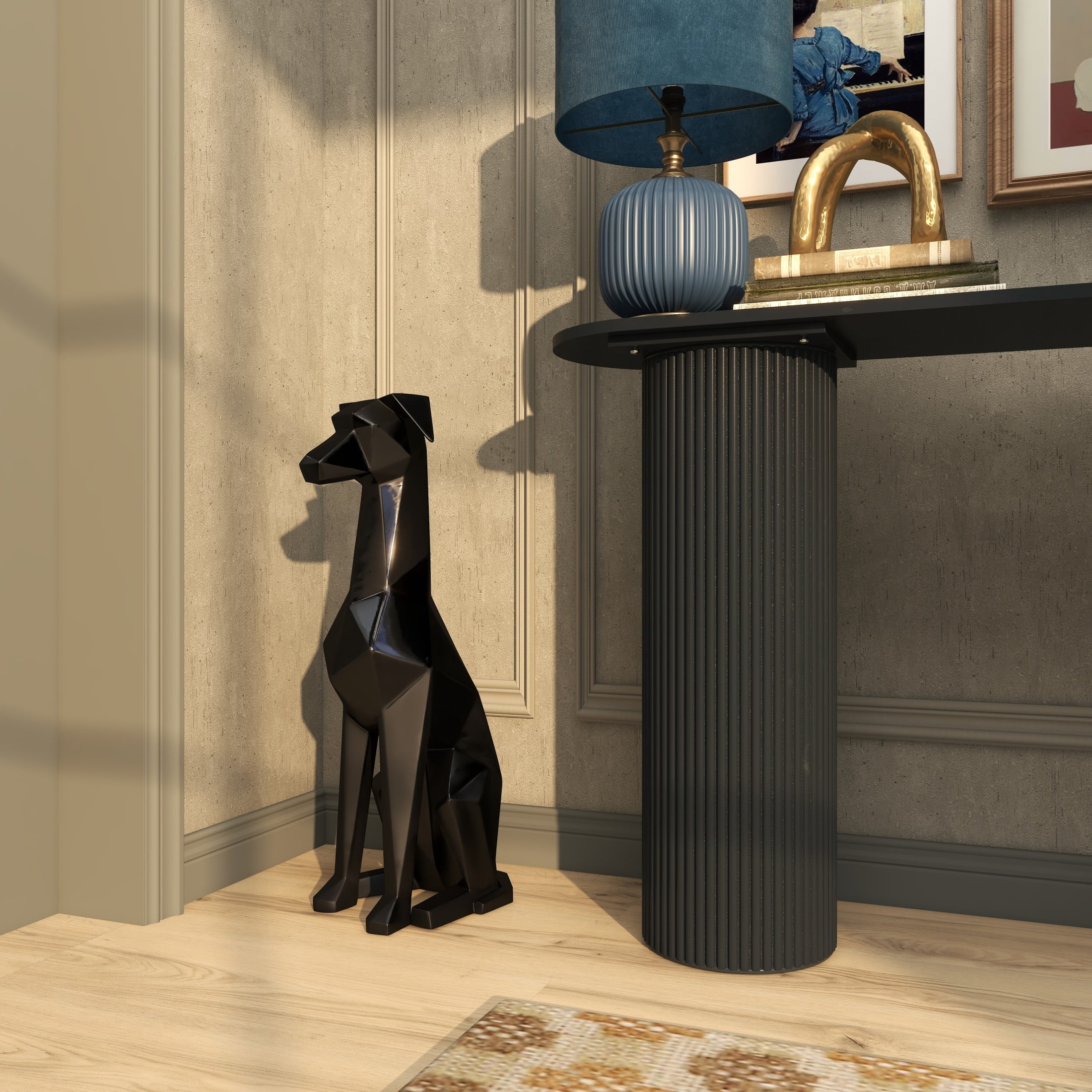 9" x 30" Black Polyresin Cubist Dog Sculpture, by DecMode