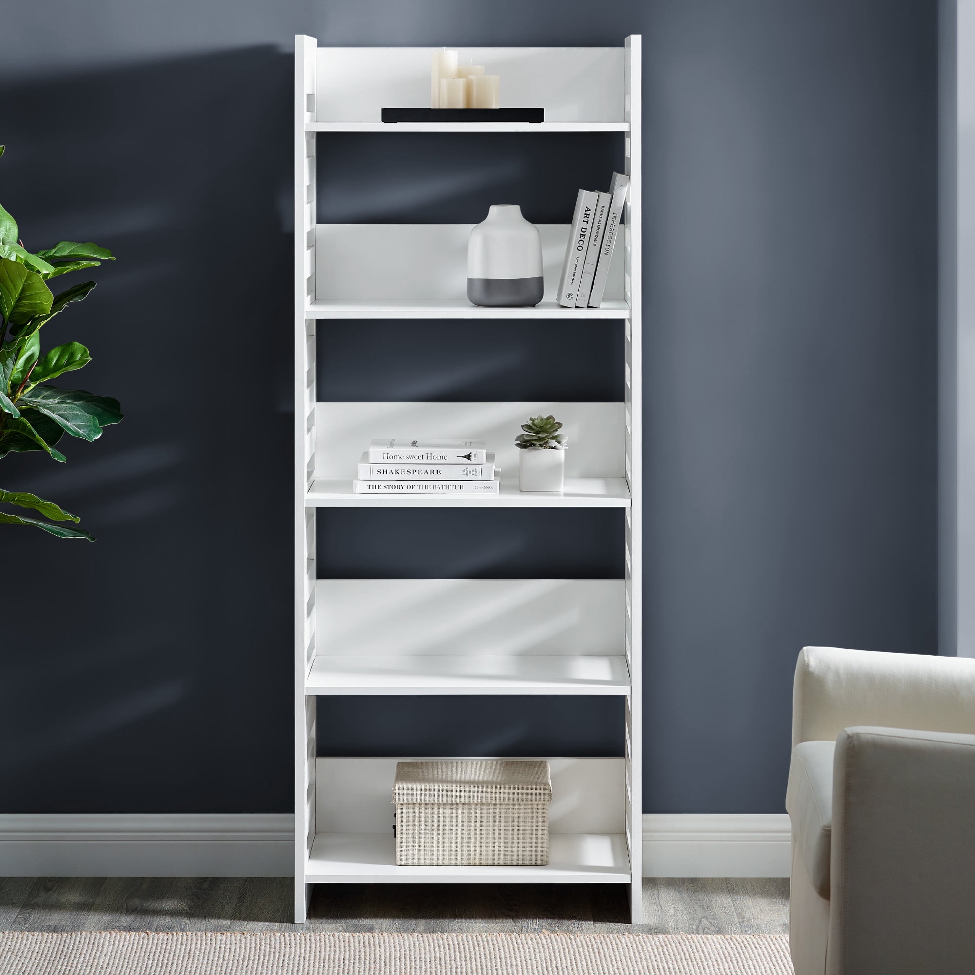Manor Park Modern Mixed Material 5 Shelf Bookshelf, White