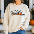 thumbnail image 2 of Skeleton Cats and Pumpkins Sweatshirt, Spooky Halloween Black Cat Sweater, 2 of 9