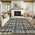 thumbnail image 2 of Hasoo Modern Washable Area Rug 8' x 10' Rugs for Dining Room Plaid Geometric Pattern Carpet, Green/Brown, 2 of 6