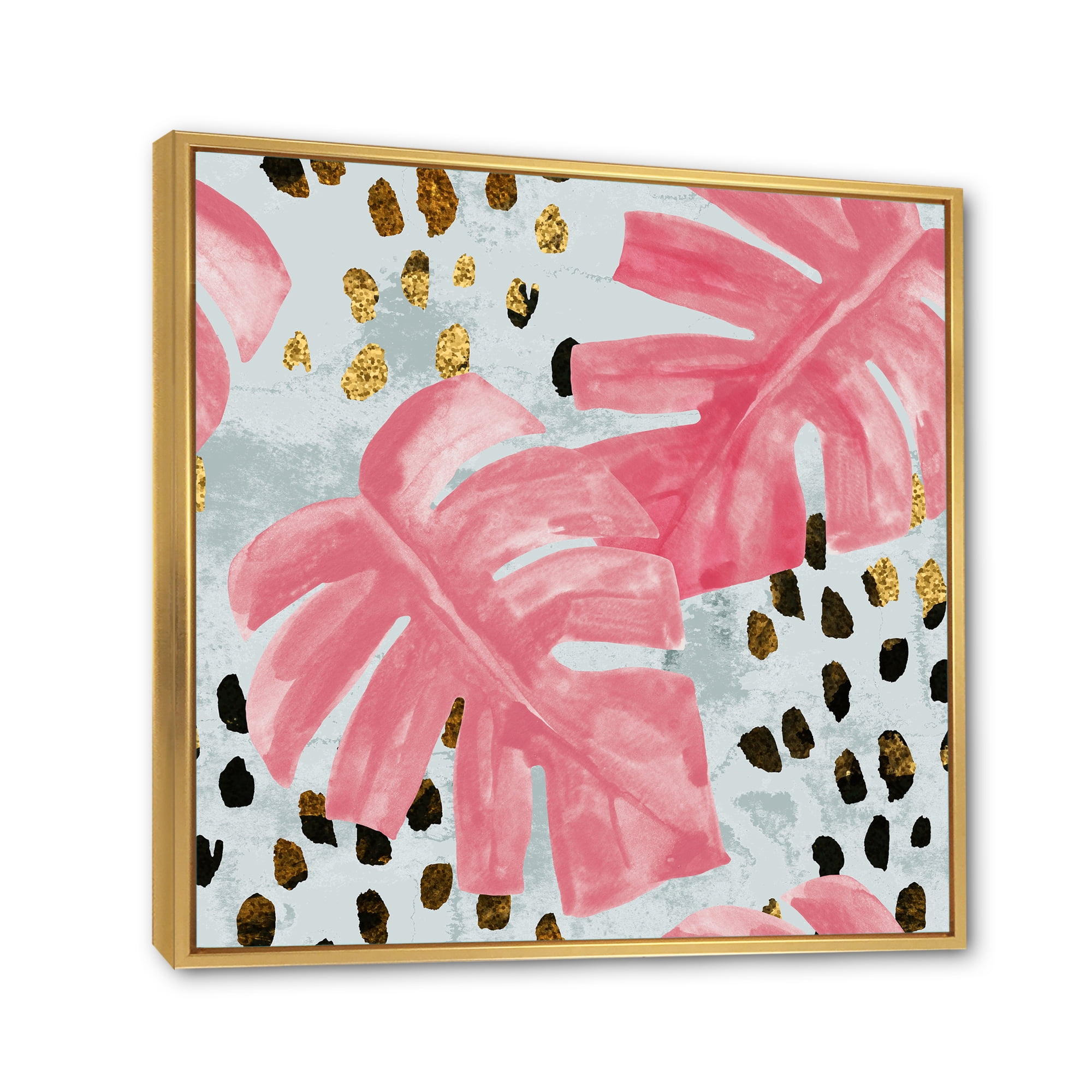 Designart 'Rough Brush Strokes Pink Colored Monstera II' Tropical Framed Canvas Wall Art Print