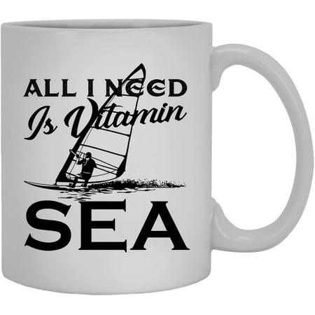

Windsurfing White Mugs - All I Need Is Vitamin Sea Ceramic Coffee Mug 11oz