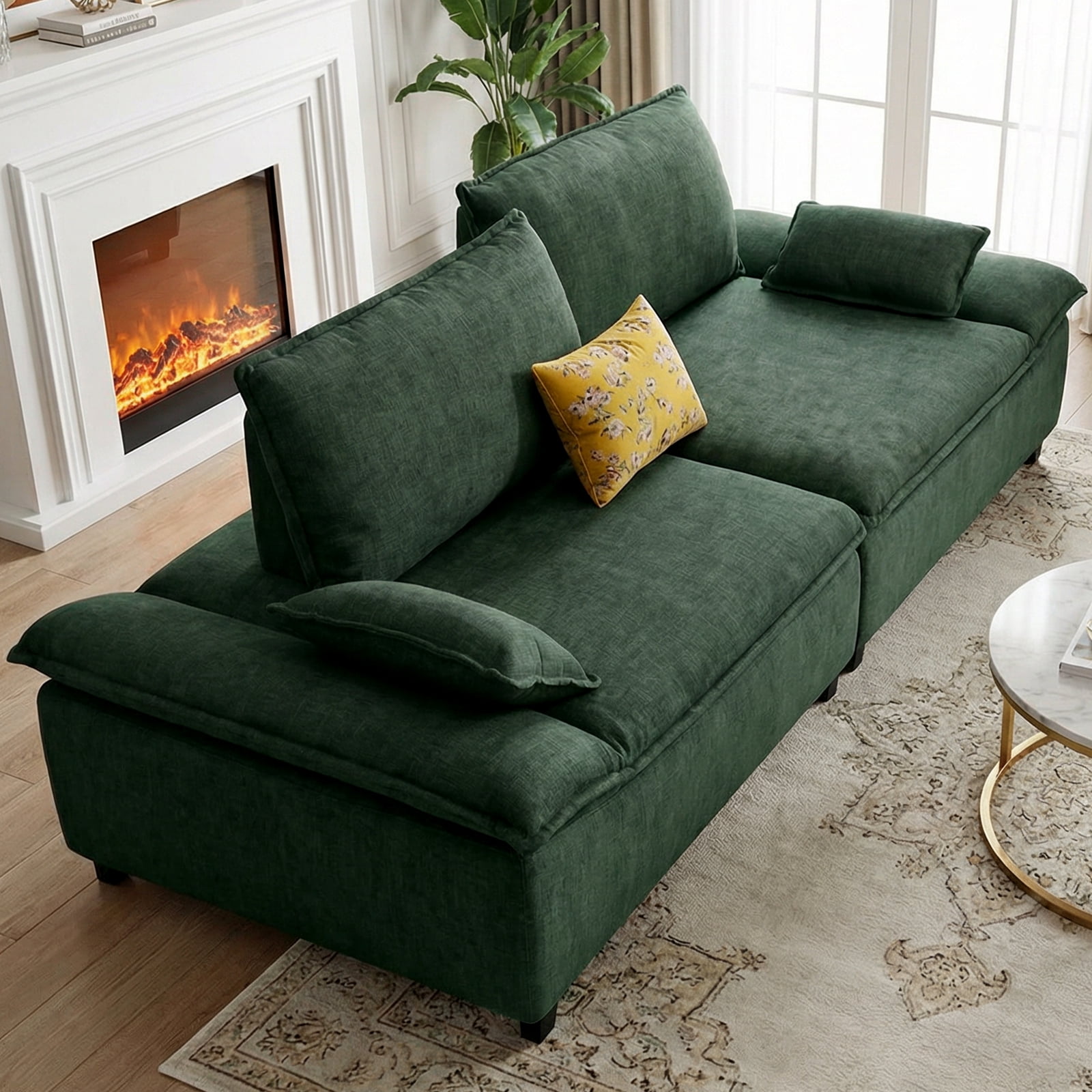 Advwin 114" Oversized Sectional Sofa, Luxury Sailboat Cloud Couch with Adjustable Backrest, Extra Deep Lounge Seating & Wide Arms for Modern Living Room, Dark Green