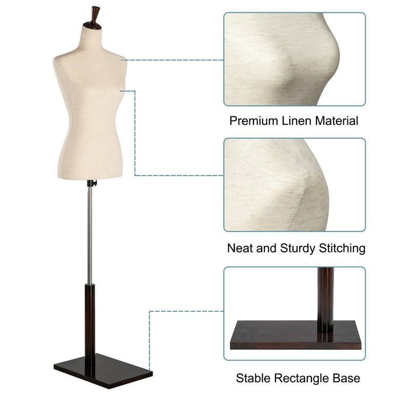 VINGLI Female Dress Form, Mannequin Torso Body with Adjustable Wood Stand for Display Clothes (White, 2-4), Women's