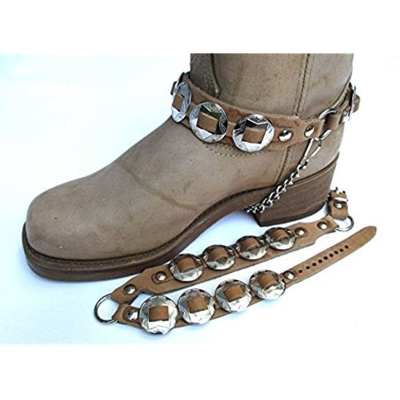 Western Boots Boot Chains "The Concho Honcho" Light Sienna Brown Leather, 8 Conchos