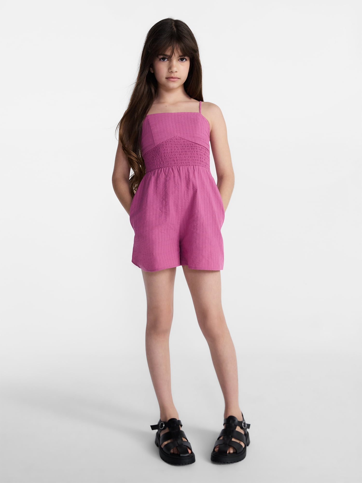 Weekend Academy Girls Smocked Seersucker Romper, Sizes 4-18
