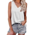 thumbnail image 1 of Camiseta sin mangas de satén con cuello en V para mujer, chaleco sin mangas de verano de Color puro holgado para uso diario, 1 of 6
