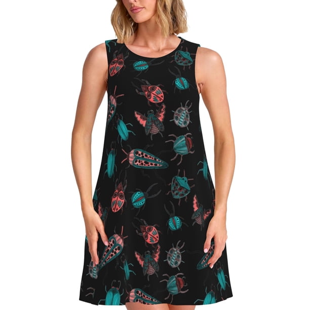 Disketp Colorful Insect para Vestido sin Mangas para Mujeres, Vestidos de Verano para Mujeres, Casual y Holgado para la Playa