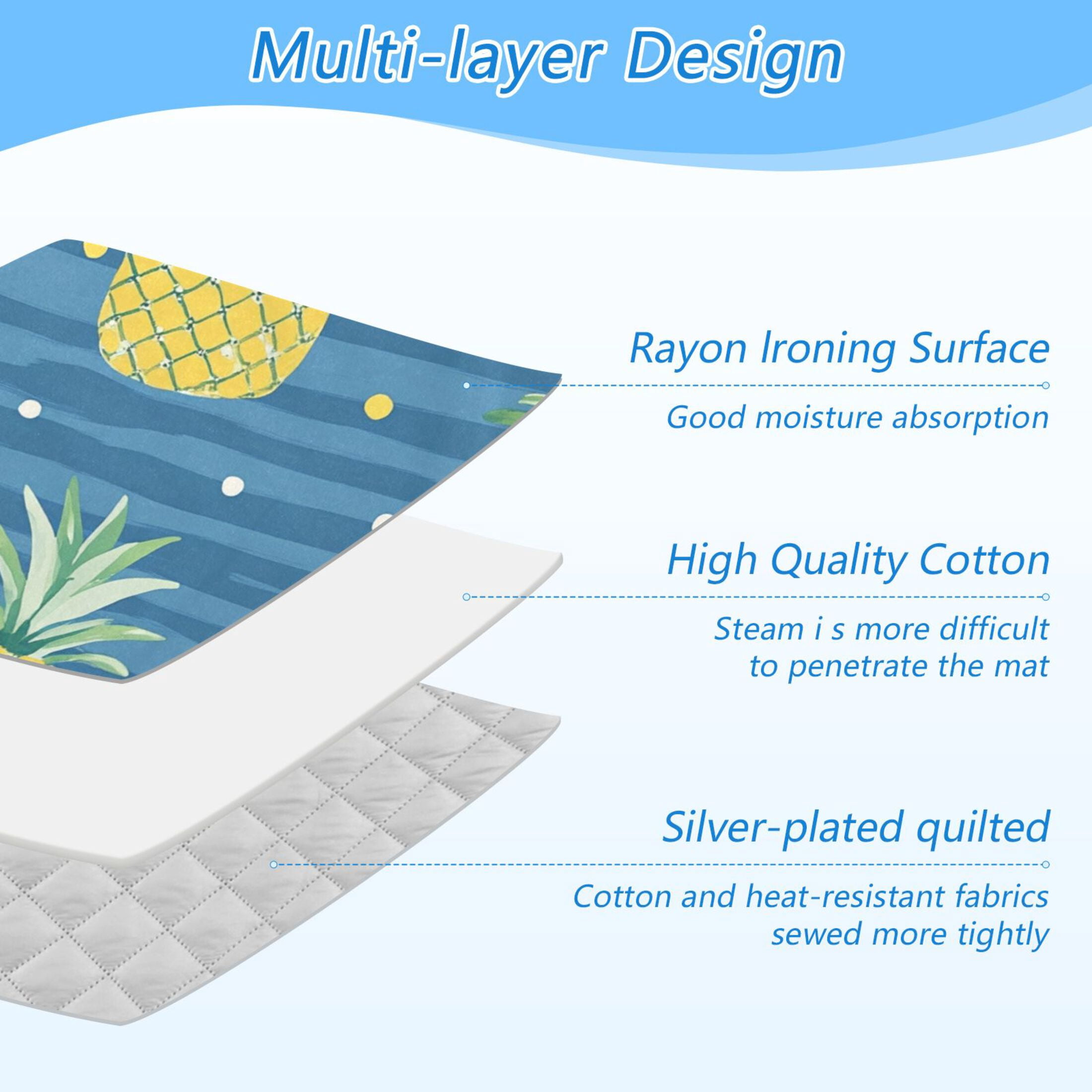 Cartoon Pineapple Polka Dots Stripes Ironing Mat Blanket Portable Travel Ironing Pad Heat Resistant Pad 47.2" x 27.6”