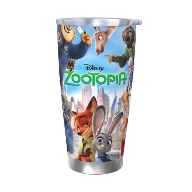 Vaso Zootopia de 20 oz, taza de viaje para café con aislamiento al vacío de acero inoxidable, taza de café, taza de viaje con tapa, taza térmica para exteriores