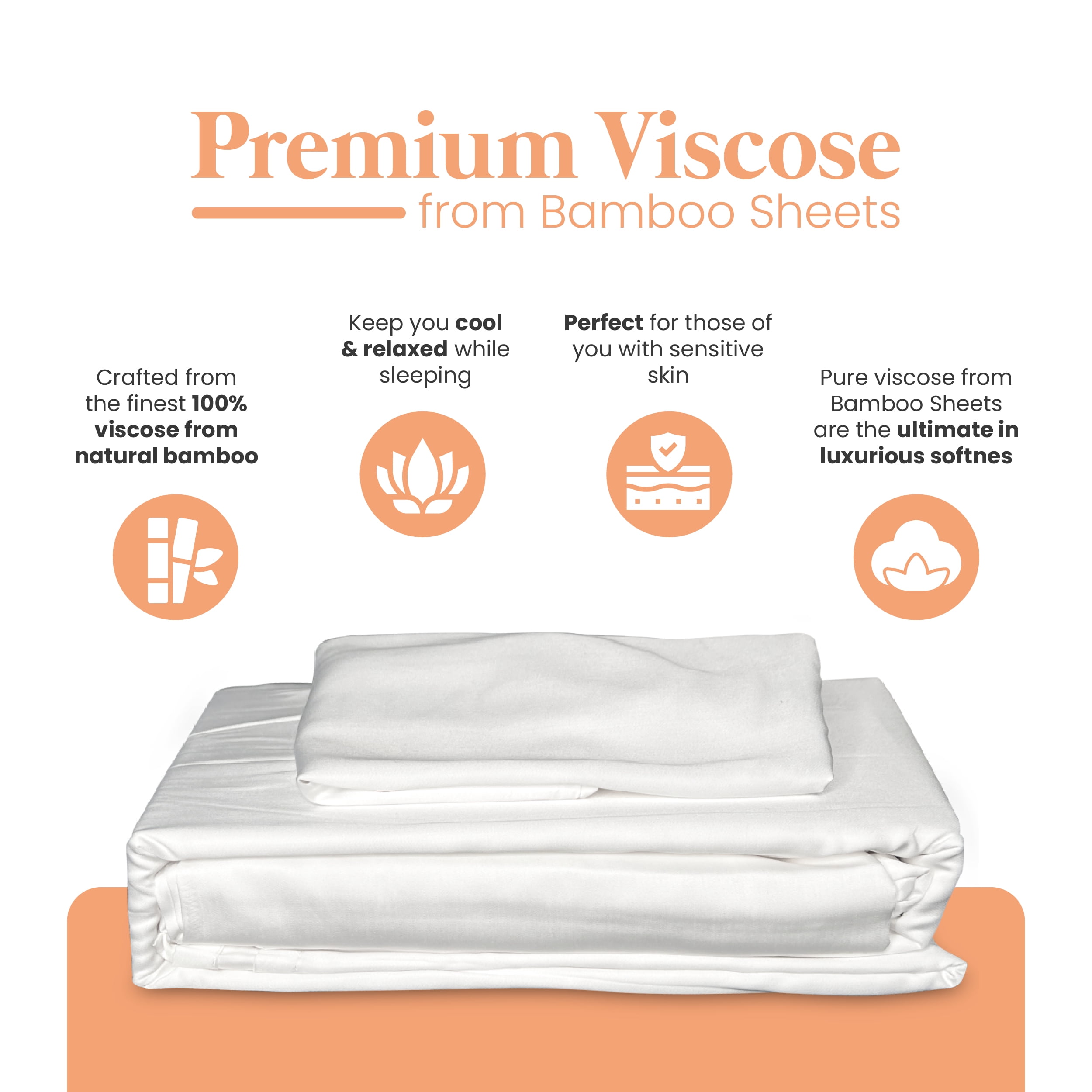 Atluxe Premium 100% Viscose Bamboo Sheets, 4-Piece Luxury Bedding Set, Cooling and Hypoallergenic, White, California King