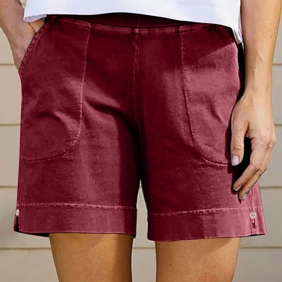 Gamivast Womens Linen Shorts Elastic Waist Straight Leg Shorts with Pockets Lightweight Mid Rise Pull-On Shorts Dressy Vacation Casual Summer Travel Resort Wear