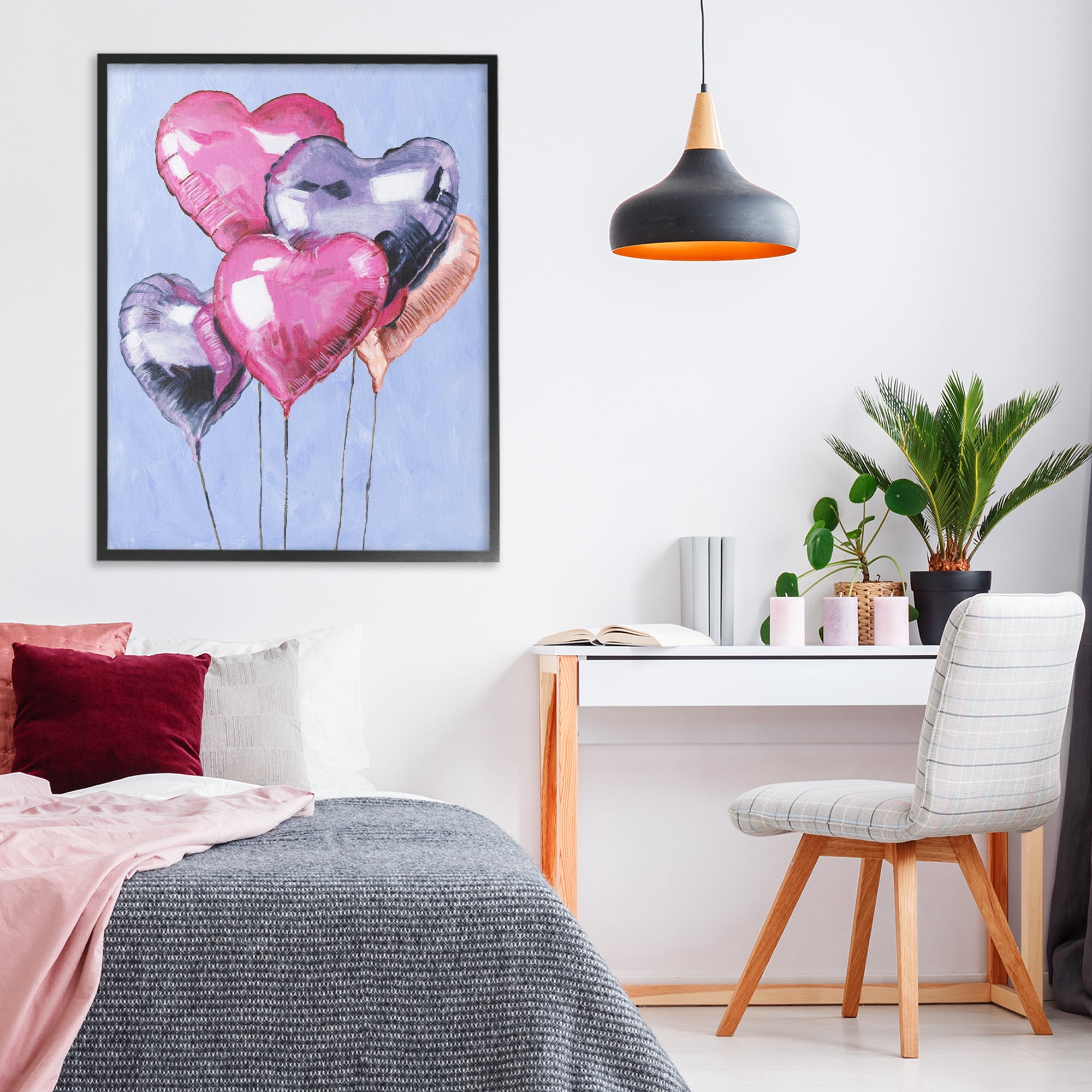 Stupell Industries Heart Balloons Celebration Black Framed Giclee Art, design by Michael Willett