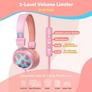 NewBee Kids Headphones with Microphone, HD Stereo, Safe Volume Limit 85dB/94dB, Eco-Friendly, Foldable, Adjustable Headband, 3.5mm Jack for Girls/PC/Mac/Tablet (Pink)