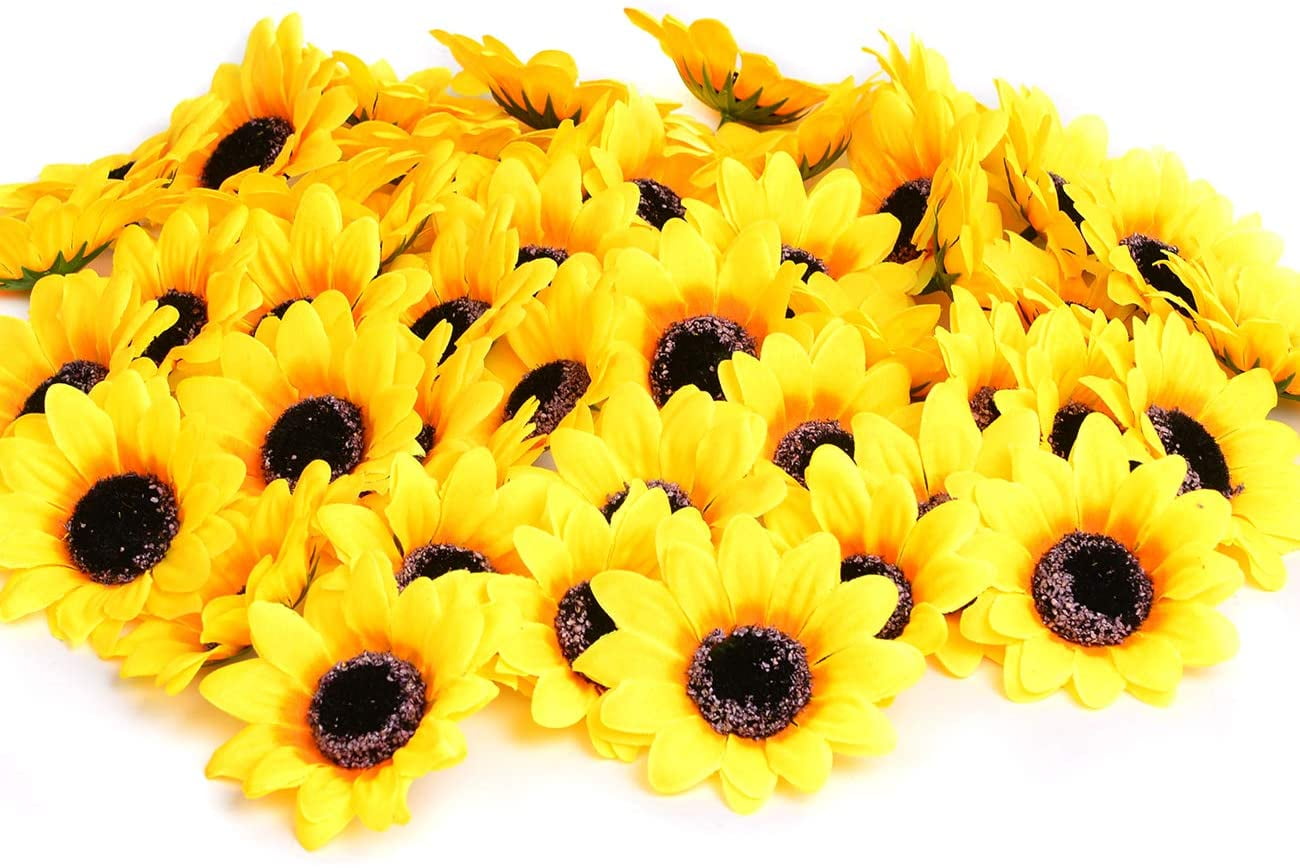 100pcs 2.8"Artificial Silk Sunflower Head Simulation Flower Wedding Decoration 