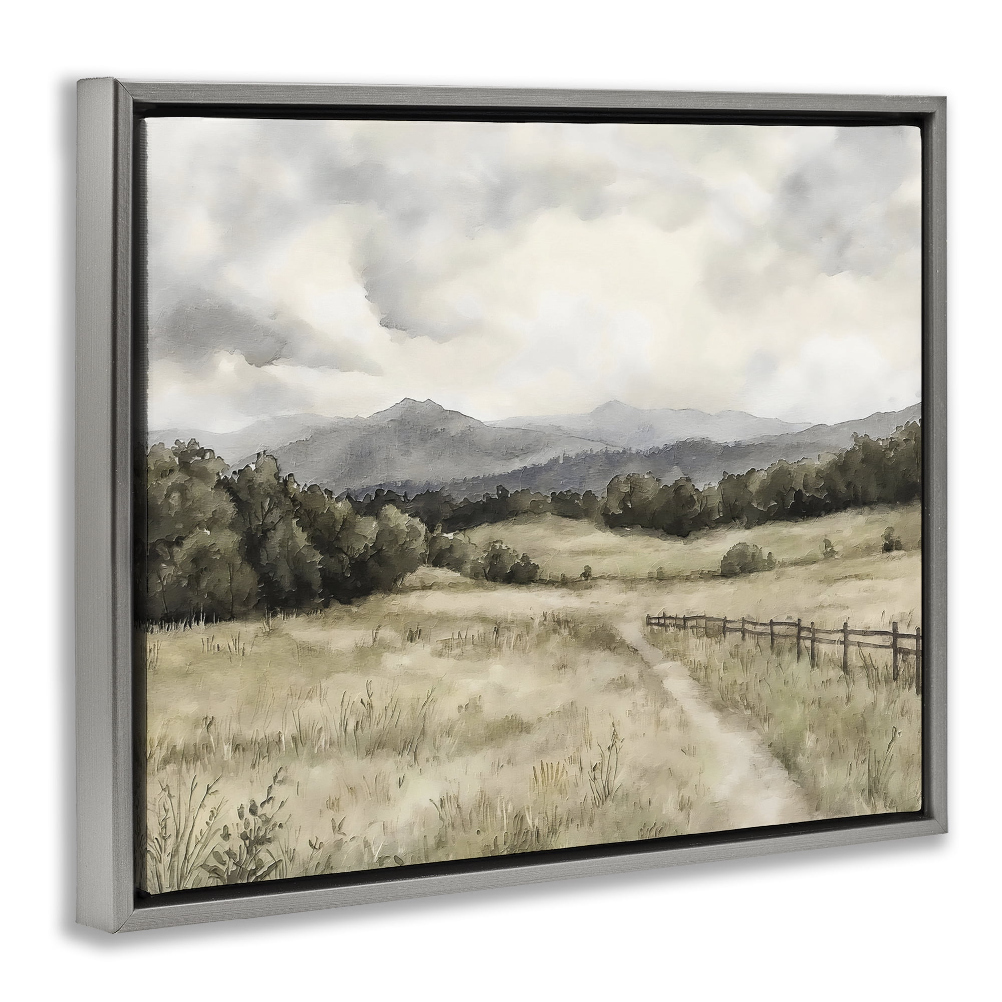 Stupell Industries Muted Trail Along Fence Gray Framed Floater Canvas Wall Art, design by Riley B