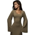 thumbnail image 3 of Women's Scoop Neck Lace Up Ribbed Maxi Dress Knit Flare Sleeve Bodycon Dress Loose Casual Long Dresses, 3 of 11