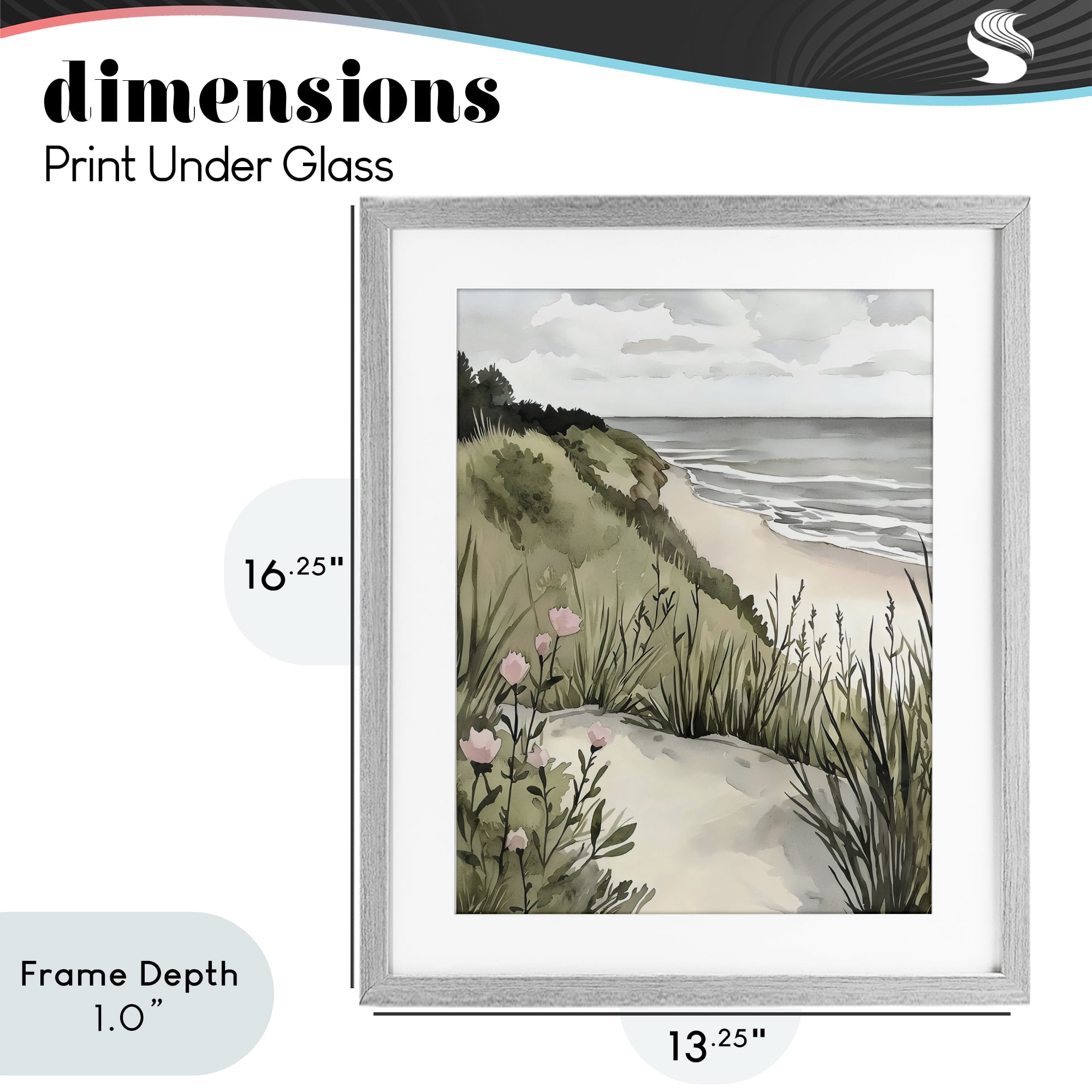 Stupell Industries Coastal Calm on Sandy Dunes Gray Framed Print Under Glass, design by Riley B