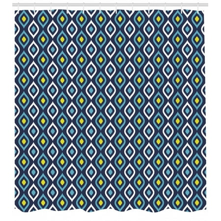 Navy Shower Curtain Abstract Leaf Form With Inner Circle Spots In