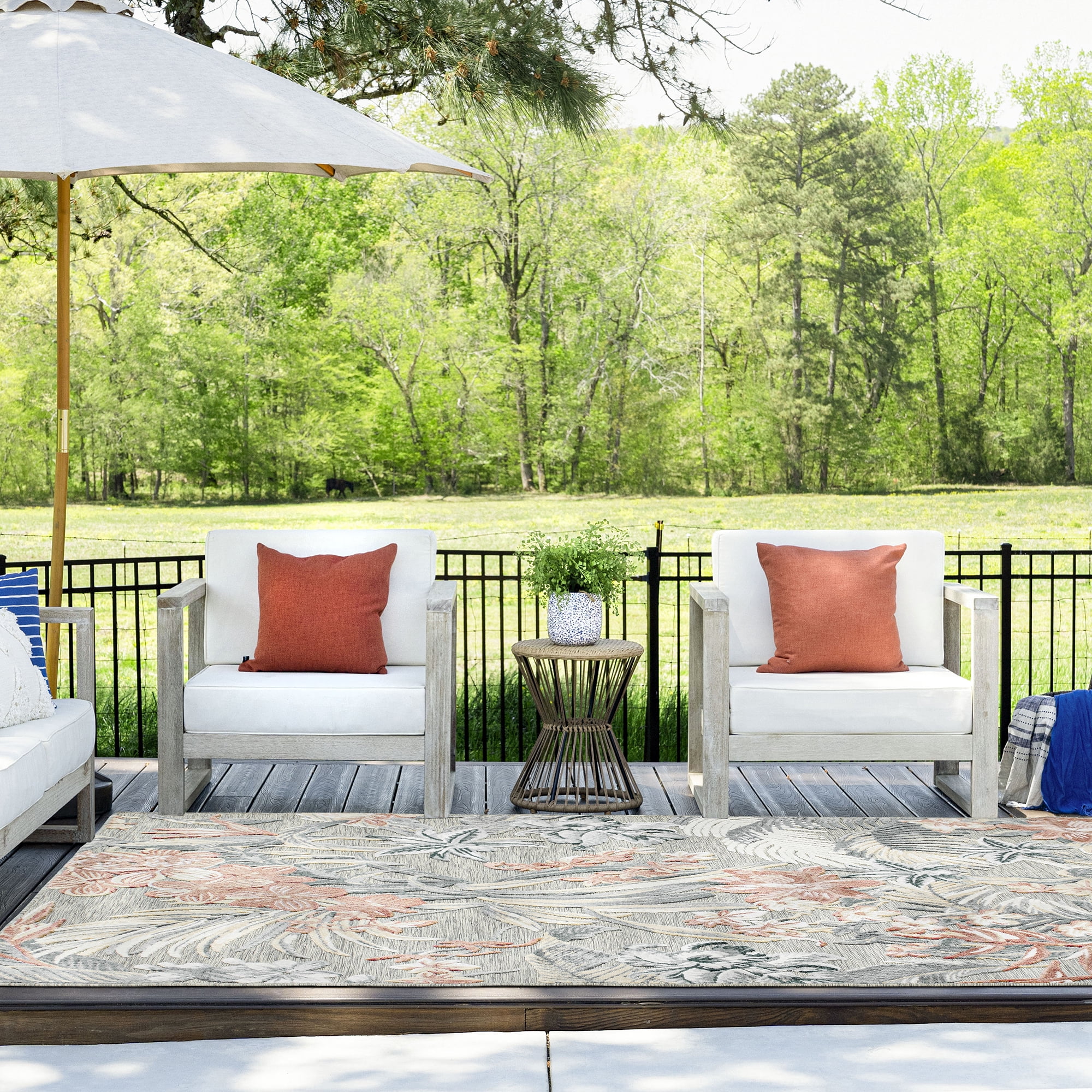4x6 Water Resistant, Indoor Outdoor Rugs for Patios, Front Door Entry, Entryway, Deck, Porch, Balcony | Outside Area Rug for Patio | Gray, Floral | Size: 3'10'' x 5'3''