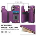 thumbnail image 5 of Wallet Case for Apple iPhone 16, with Crossbody Shoulder Strap & Hand Wrist Cards Holder Zipper Pocket Stand Feature Full Protective Shockpoof Phone Case for iPhone 16, Darkpurple, 5 of 7