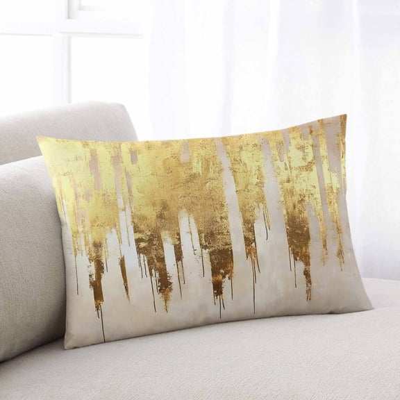 Abstract Gold Throw Pillow Cover, Pillowcase Protectors with Zipper, Breathable Decorative Lumbar Pillow Case Cover, Modern Luxury Strokes Artwork Pillow Shams for Couch Sofa 16x24Inch
