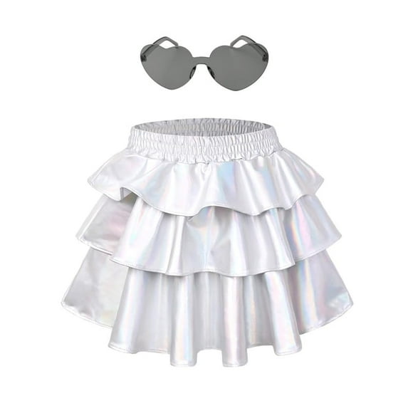 Falda metálica brillante con volantes y short incorporado para niñas Perfashion