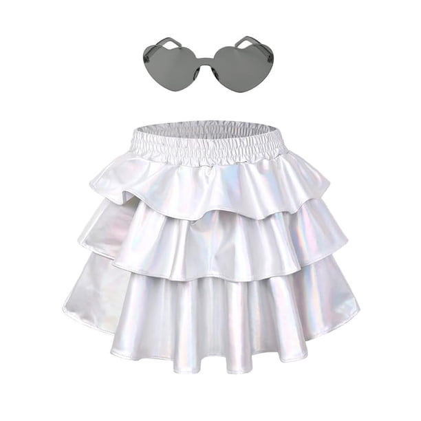 Falda metálica brillante con volantes y short incorporado para niñas Perfashion
