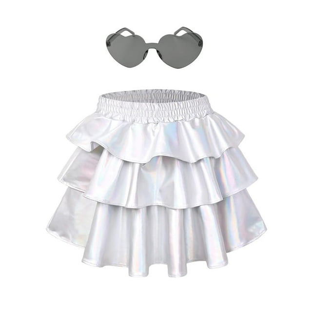 Falda metálica brillante con volantes y short incorporado para niñas Perfashion