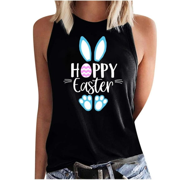 IROINNID Womens Casual Loose Tank Tops Easter Printing Round-Neck Sleeveless Summer Women Tops Spring Saving
