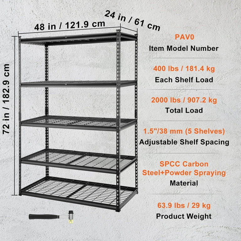 BENTISM Storage Shelving Unit, 5-Tier, Load Up To 2000 lbs, 48