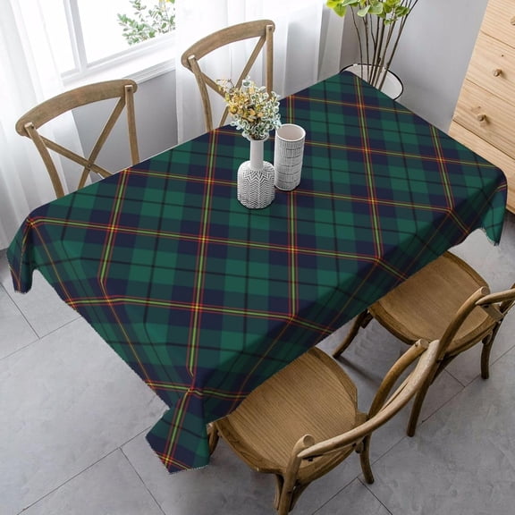 Rectangle Tablecloth, Carmichael Clan Tartan Dark Green Plaid Stain Resistant, Wrinkle Free, Washable Polyester Cover for Dining, Parties, and Camping