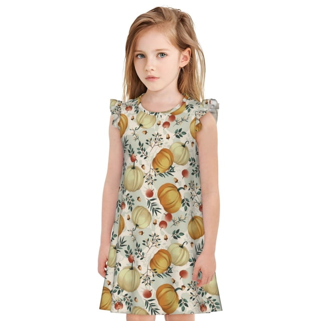 Balery Autumn Pumpkins Leaves Camisón de princesa para niñas, pijama de algodón con mangas abullonadas, suave y bonito.-XX-Large