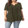 thumbnail image 1 of CHOK Chemise Henley Grande Taille pour Femmes Été Décontractée Manches Courtes Col en V Boutonnée Tunique Plissée, 1 of 8
