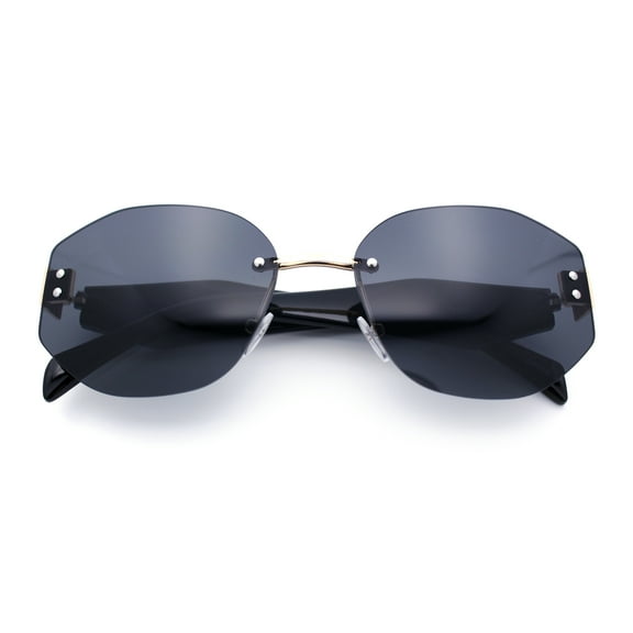 Womens Classic Luxury Diva Rimless Designer Oval Fashion Sunglasses Gold Black - Black