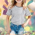 thumbnail image 2 of GDREDA T-Shirt Graphique à Manches Courtes Rayé de Carnaval pour Garçons, Chemise de Fête Colorée, Haut Décontracté Confortable pour Enfants, Gris Pâle,140, 2 of 4