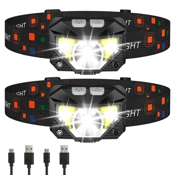 Tapvos Rechargeable LED Headlamp 2 Pack Ultra Bright Motion Sensor Waterproof Head Light 8 Modes Camping Gear Camping Lights for Camping Fishing