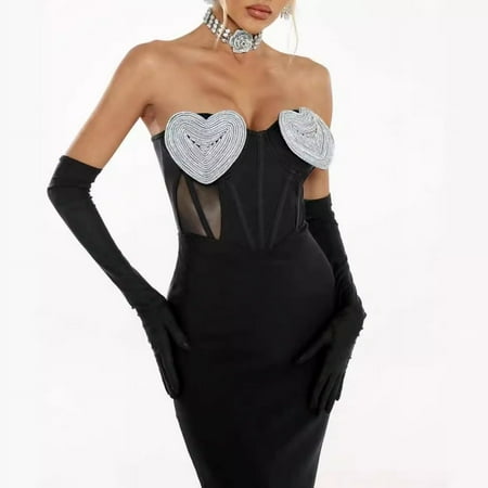 Black Bandeau One-Shoulder Light Luxury Mesh Peach Chest Diamond Love Sexy Hot Girl Niche Hip Bag Dress Female