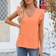 thumbnail image 1 of Fiudx Ofertas y Liquidaciones Blusa Informal de Moda para Mujer, Top Liso de Manga Corta con Cuello En V y Pliegues, 1 of 6
