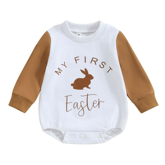 Bagilaanoe Newborn Baby Girl Boy Easter Romper Sweatshirt Long Sleeve Bodysuits Letter Print Pullover 3M 6M 9M 12M Infant Casual Tee Tops