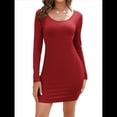 thumbnail image 1 of Vestidos de Mujer, Cuello en U, Larga, Informal, de Punto Acanalado, Ajustado, Básico, Minivestido Ajustado, Tubo Rojo S, 1 of 9