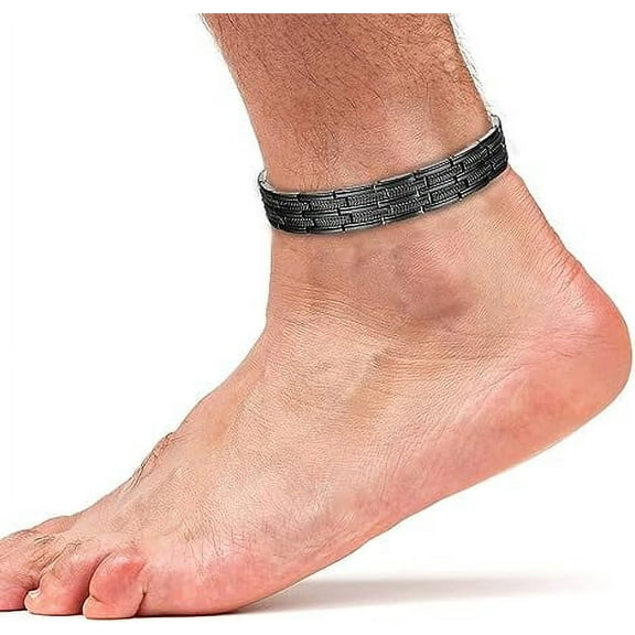 Wollet Black Magnetic Copper Anklets Men, Adjustable Size, 10.2 inches