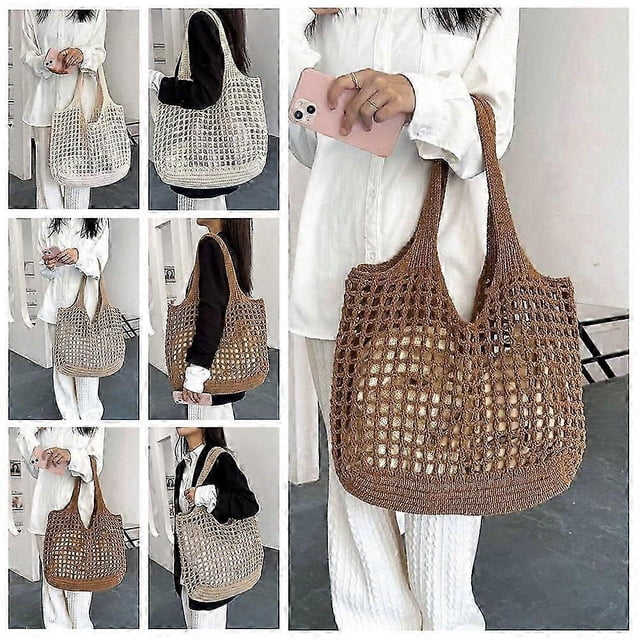Women Crochet Tote Bag Hollow Beach Bag Large Capacity Fashion Knitted Bag