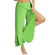 Deals of the Week ! BVnarty Yoga Pants for Women Comfy Lounge Casual Sexy Waist Wide Leg Flowy Loose Slit Solid Color Fashion Fall Winter Long Trousers Pocket Green XXXXXL
