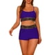 thumbnail image 1 of Conjuntos de bikini de color contrastante para mujer de 2 piezas, traje de baño de cintura alta con escote redondo, tamaño X pequeño, azul oscuro y púrpura, 1 of 5