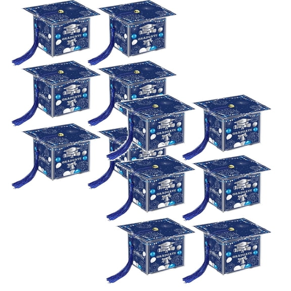 Class of 2026 Graduation Candy Boxes with Tassel - Graduation Cap Shaped Cardboard Favor Boxes, for Table Centerpieces and Party Decorations, 12-Pack