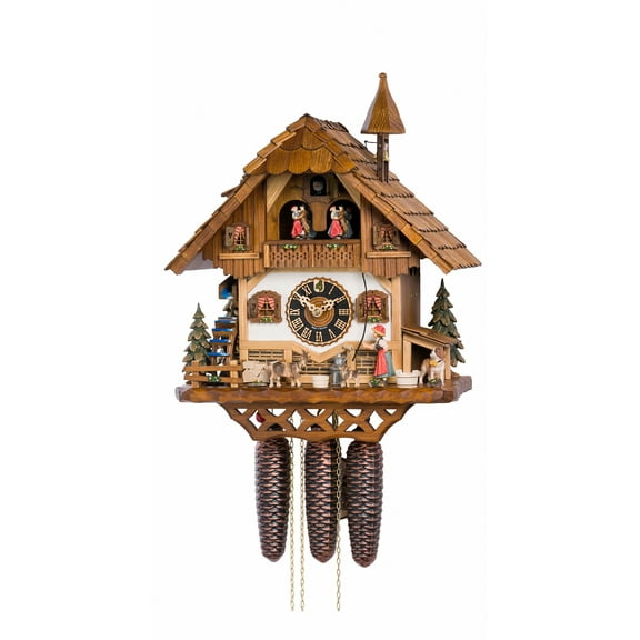 Cuckoo Clock Black forest house, the peasant girl rings the bell