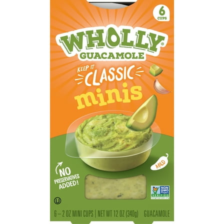 WHOLLY GUACAMOLE Minis Paste, Classic, 12oz, 6 Pack