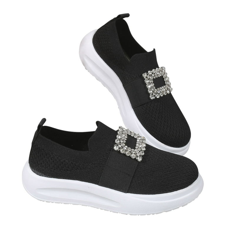 BELOS Women's Rhinestone Mesh Slip On Walking Shoes Fashion Breathable  Spakle Glitter Sneaker in 2024