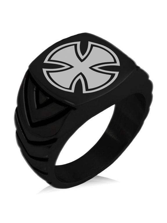 Stainless Steel Pattee Iron Cross Circlet Chevron Pattern Biker Style Polished Ring